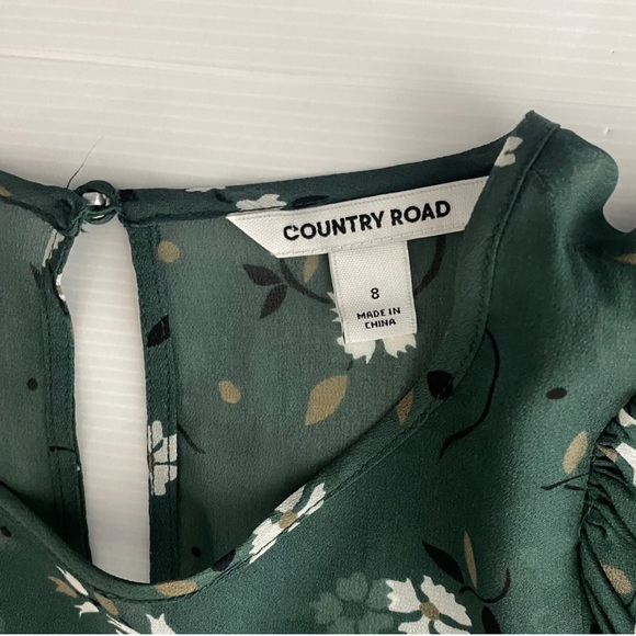 Country Road Blouse Top Green White Floral Long Sleeve Sheer Lightweight Size 8 - Picture 7 of 12